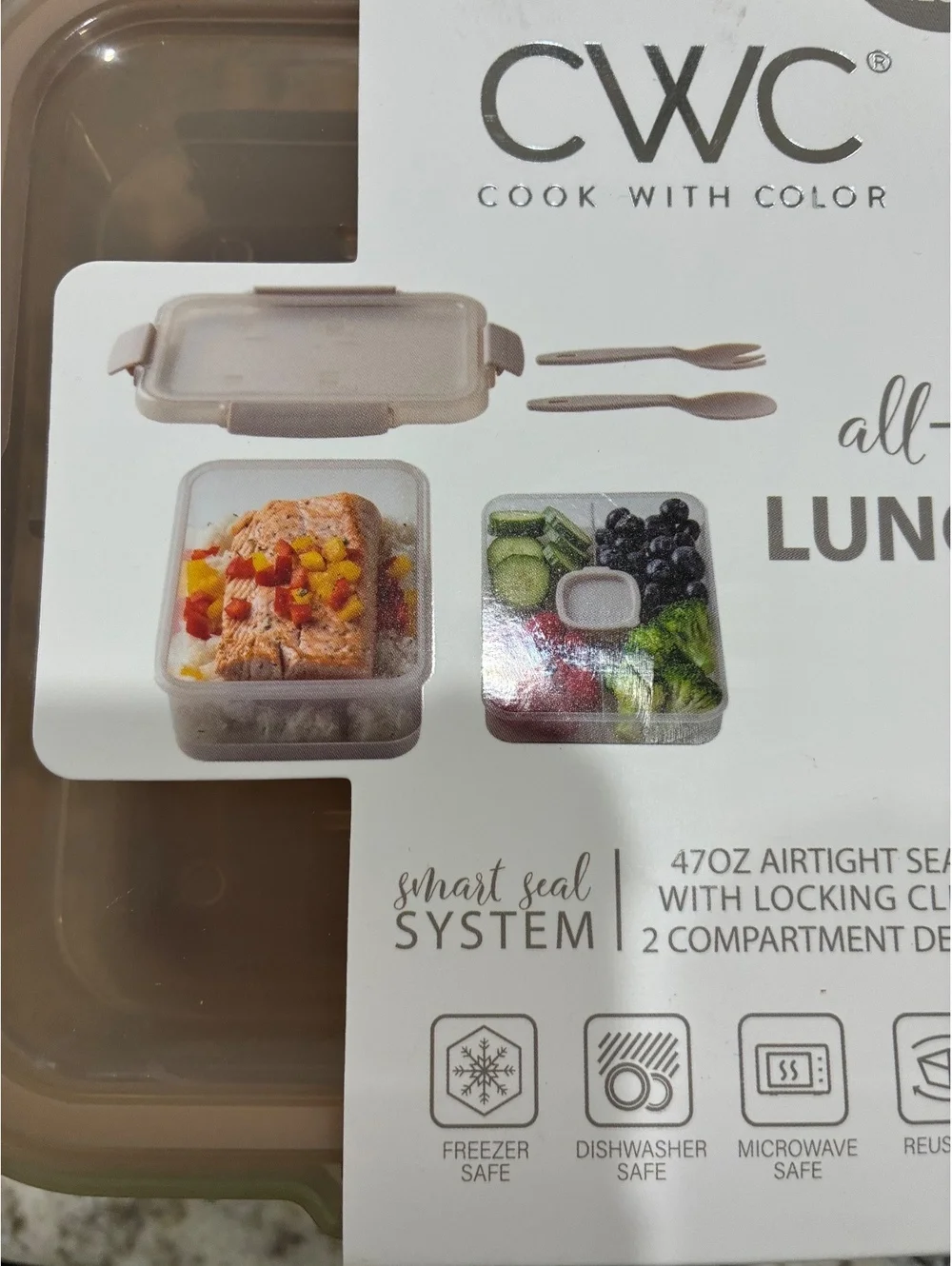 CWC All-in-One Lunch Box 2-Piece Set with Airtight Seal and Locking Clips